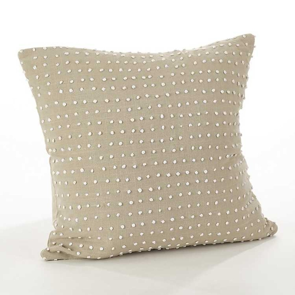 Pair of Sage Green Throw Pillows with Embroidered Dots